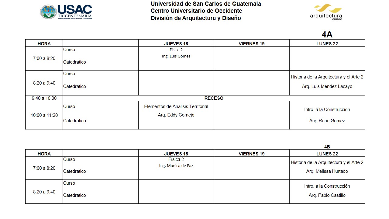 Horario de Clases Segundo Semestre 2021 16/17